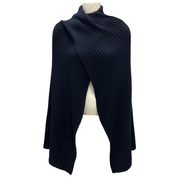 AUTUMN CASHMERE NAVY HYBRID RIB CAPE SWEATER - Picture 1 of 5